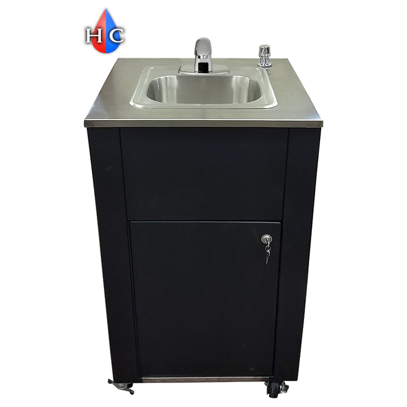 Portable washing station face on hands free faucet hot cold
