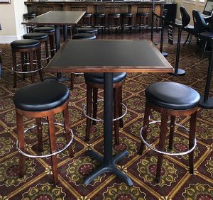 Budget Inlay Table Top with Wood Stationary Backless Barstool web e1596814596552