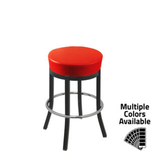 BB 288 RED XL Button Top Barstool with Red Vinyl and Black Powder Coat Stationary Frame