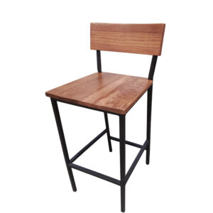 BM W702 BLK Timber Wood Back Seat Metal Frame Barstool 1