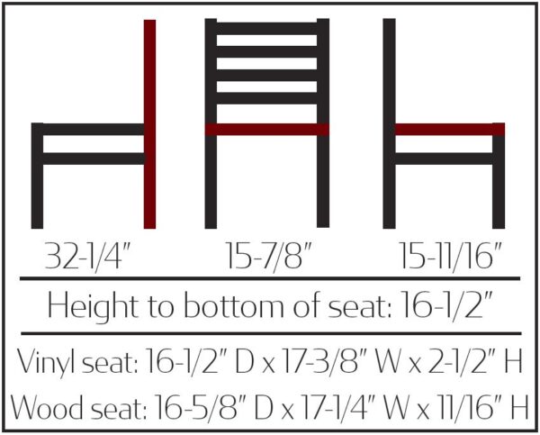 CM 234 Standard Ladderback Metal Frame Dining Chair dimensions