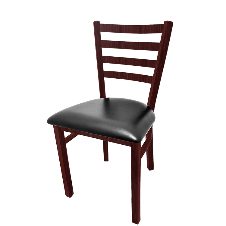 CM-234W-MH-BLK Metalwood Ladderback Metal Frame Chair in Mahogany finish with Black vinyl seat