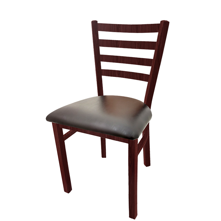 CM-234W-MH-ESP Metalwood Ladderback Metal Frame Chair in Mahogany finish with Espresso vinyl seat