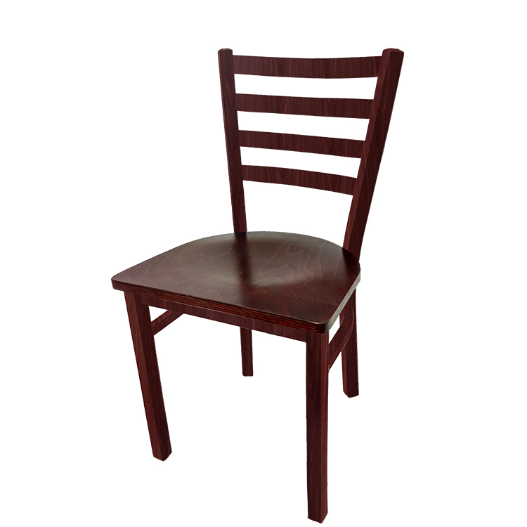 CM-234W-MH-M Metalwood Ladderback Metal Frame Chair in Mahogany finish with Mahogany stain wood seat