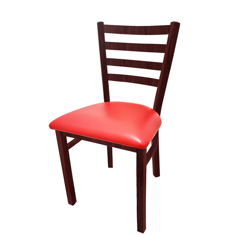 CM-234W-MH-RED Metalwood Ladderback Metal Frame Chair in Mahogany finish with Red vinyl seat