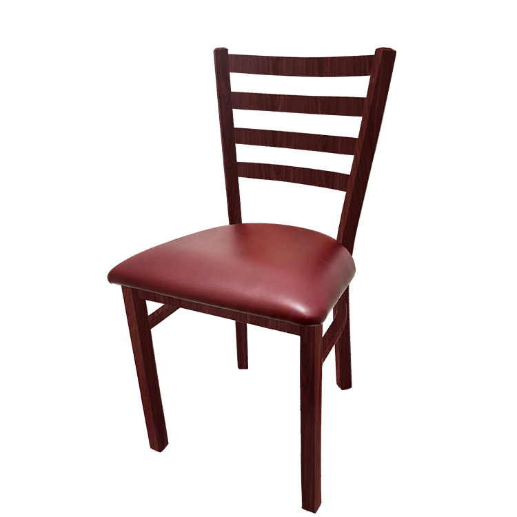 CM-234W-MH-WINE Metalwood Ladderback Metal Frame Chair in Mahogany finish with Wine vinyl seat