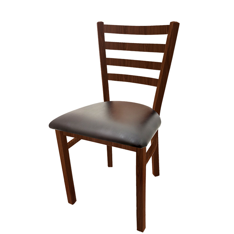 CM-234W-WA-ESP Metalwood Ladderback Metal Frame Chair in Walnut finish with Espresso vinyl seat