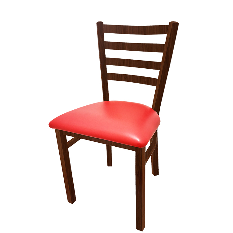 CM-234W-WA-RED Metalwood Ladderback Metal Frame Chair in Walnut finish with Red vinyl seat