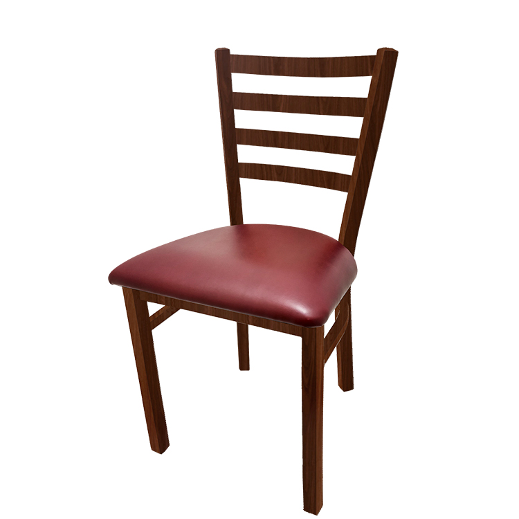CM-234W-WA-WINE Metalwood Ladderback Metal Frame Chair in Walnut finish with Wine vinyl seat