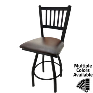 SL0090S ESP Verticalback top with Espresso vinyl seat and counter height black powder coat metal swivel frame