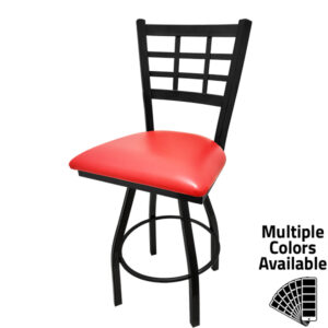 SL0163S RED Windowpane top with Red vinyl seat and counter height black powder coat metal swivel frame