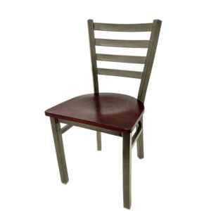 SL135C M Clear Coat Ladderback Metal Frame Chair with Mahogany stain wood seat