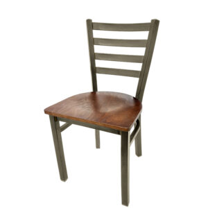 SL135C WA Clear Coat Ladderback Metal Frame Chair with Walnut stain wood seat