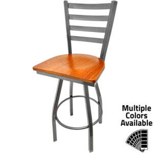 SL135C1S C Clear Coat Ladderback Barstool with Cherry stain Wood Seat and Clear Coat Swivel Frame