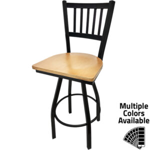 SL2090S N Verticalback Barstool with Clear Coat Wood Seat and Black Powder Coat Swivel Frame