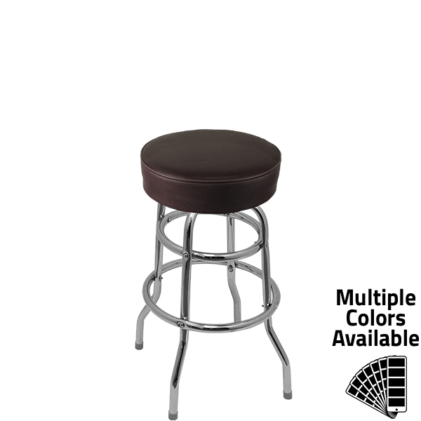 SL2129 ESP Standard Button Top Barstool in Espresso Vinyl with Double Rung Chrome Swivel Frame