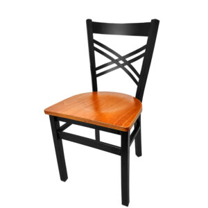 SL2130 C Crossback Metal Frame Chair with Cherry stain wood seat matching