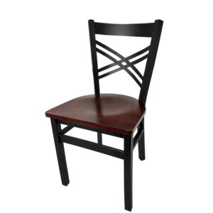 SL2130 M Crossback Metal Frame Chair with Mahogany stain wood seat matching