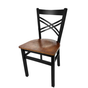SL2130 WA Crossback Metal Frame Chair with Walnut stain wood seat matching