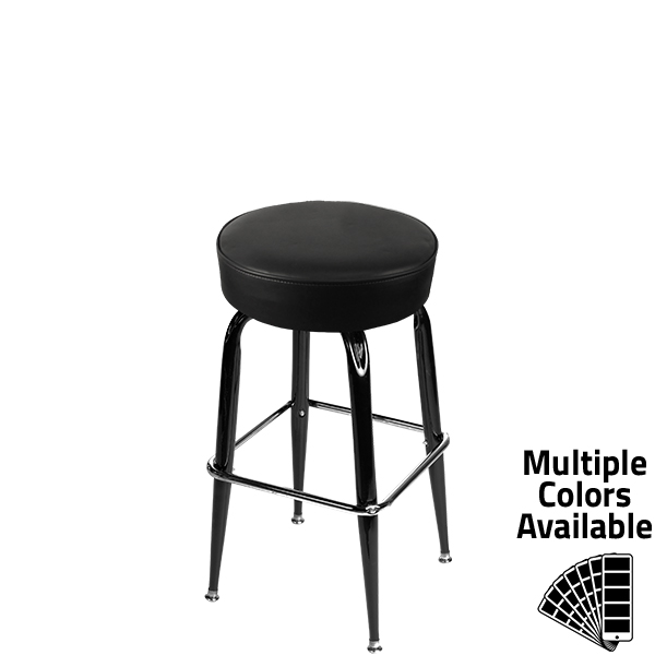 SL2135 BLK Standard Button Top Barstool with Black Vinyl and Gloss Black Square Swivel Frame