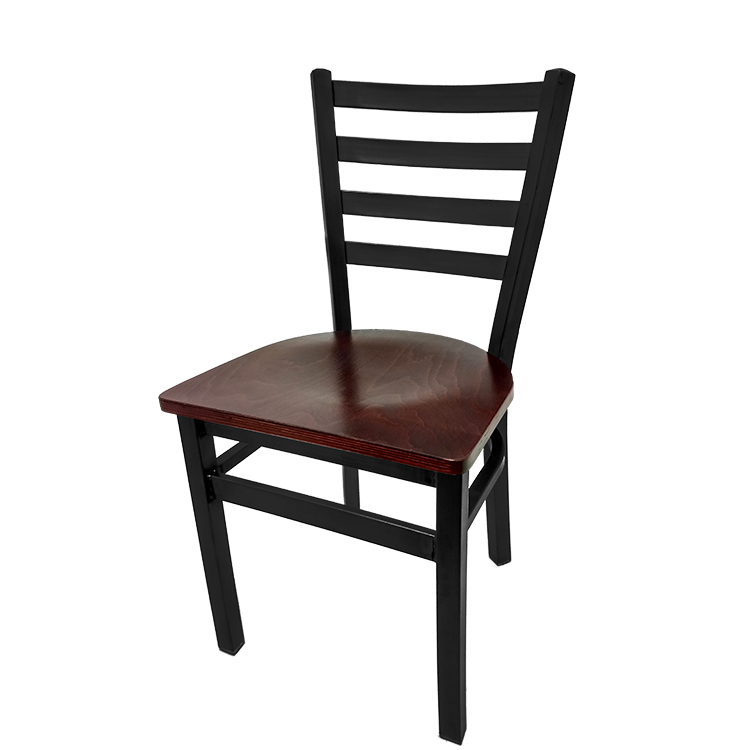 SL2160-M Premium Ladderback Metal Frame Chair with Mahogany stain wood seat