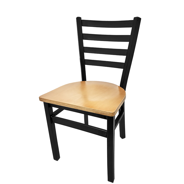 SL2160-N Premium Ladderback Metal Frame Chair with Clear Coat wood seat