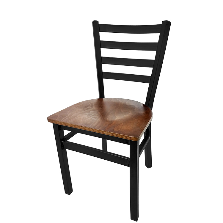 SL2160-WA Premium Ladderback Metal Frame Chair with Walnut stain wood seat