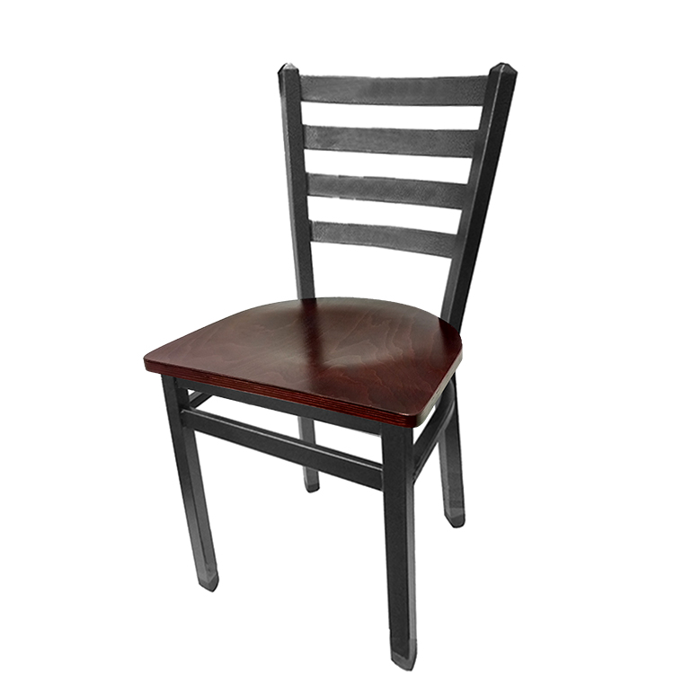SL2160P-SV-M Silvervein Ladderback Metal Frame Chair with Mahogany stain wood seat