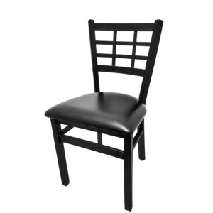 SL2163 BLK Windowpane Metal Frame Chair with Black vinyl seat matching