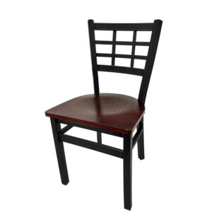 SL2163 M Windowpane Metal Frame Chair with Mahogany stain wood seat matching