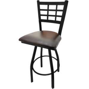 SL2163S ESP Windowpane Barstool with Espresso Vinyl Seat and Black Powder Coat Swivel Frame