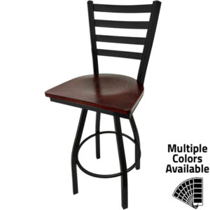 SL2301S M Ladderback Barstool with Mahogany stain Wood Seat and Black Powder Coat Swivel Barstool