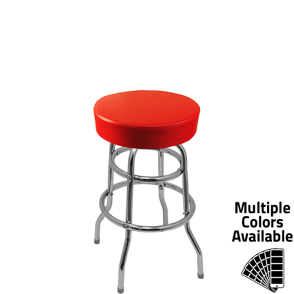 SL3129 RED XL Button Top Barstool in Red Vinyl with Double Rung Chrome Swivel Frame