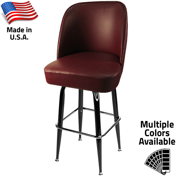 SL3133 WINE American Made Bucket Barstool with Wine Vinyl and Gloss Black Square Swivel Frame