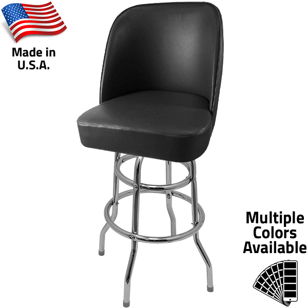 SL3134 BLK American Made Bucket Barstool with Black Vinyl and Double Rung Chrome Swivel Frame