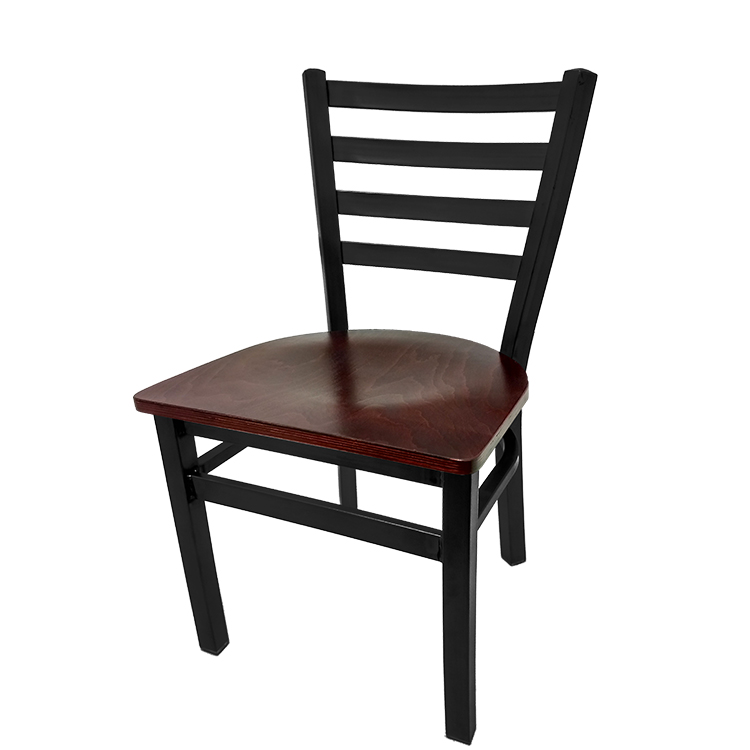 SL3160-M XL Ladderback Metal Frame Chair with Mahogany stain wood seat