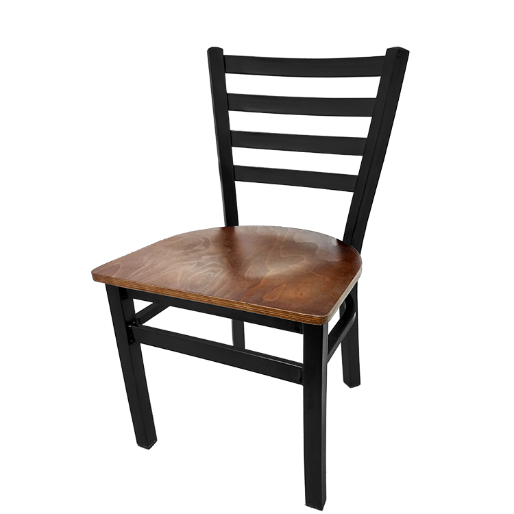 SL3160-WA XL Ladderback Metal Frame Chair with Walnut stain wood seat