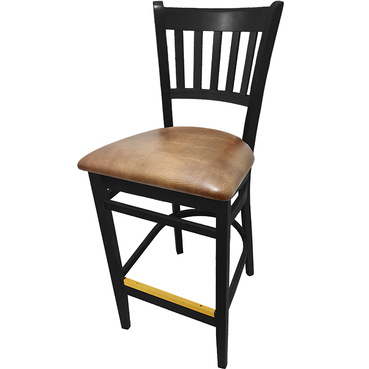WB102BLK-BUC Verticalback Barstool with Solid Wood Frame in Black stain with buckskin vinyl seat