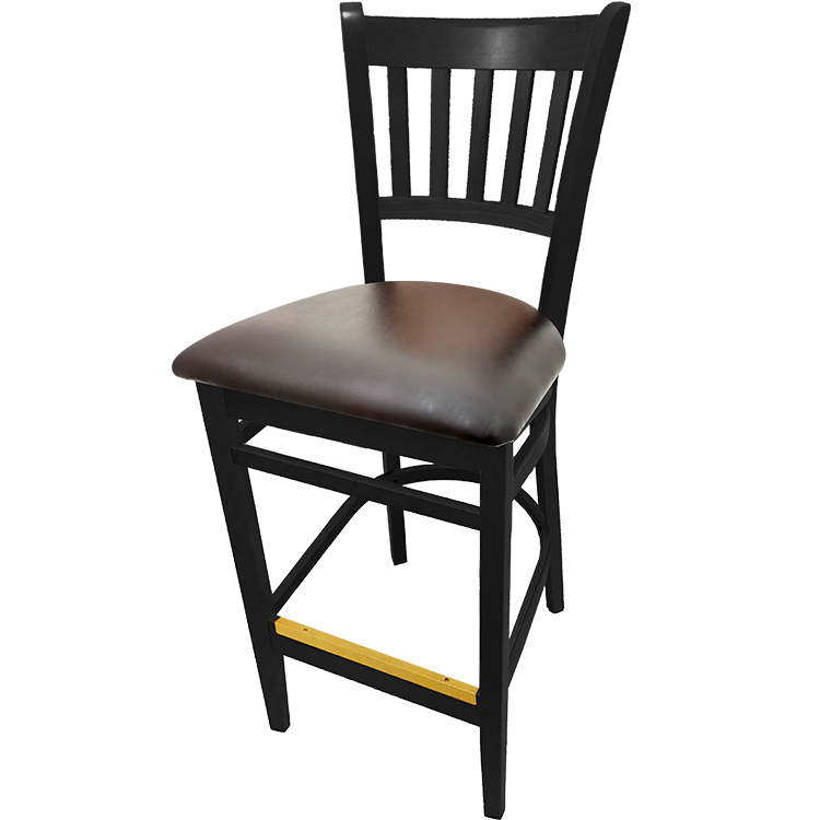 WB102BLK-ESP Verticalback Barstool with Solid Wood Frame in Black stain with espresso vinyl seat