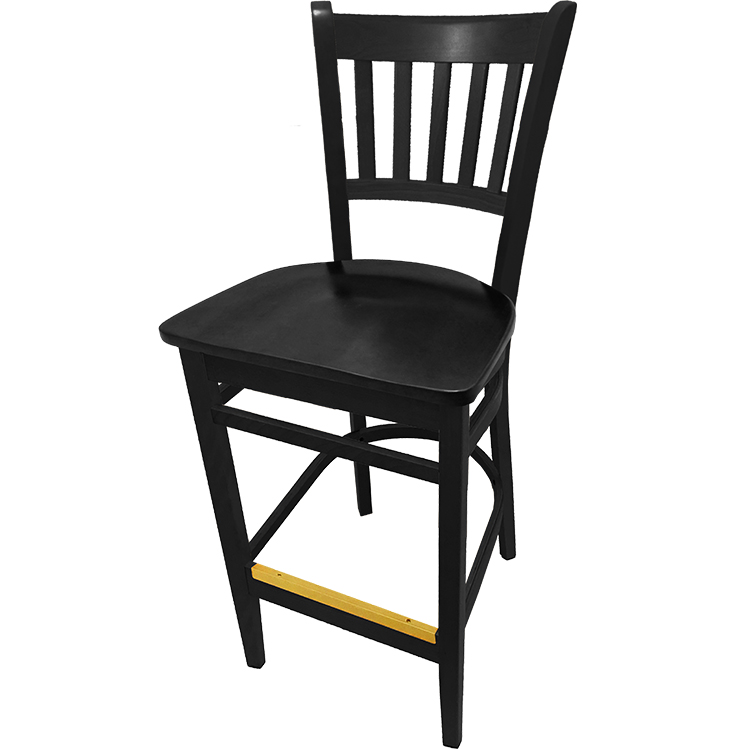 WB102BLK Verticalback Barstool with Solid Wood Frame in Black stain with matching solid wood seat