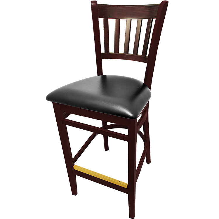 WB102MH-BLK Verticalback Barstool with Solid Wood Frame in Mahogany stain with black vinyl seat