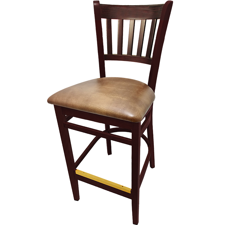 WB102MH-BUC Verticalback Barstool with Solid Wood Frame in Mahogany stain with buckskin vinyl seat