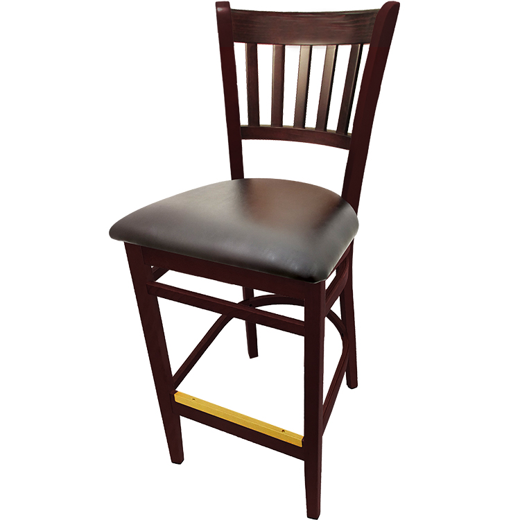 WB102MH-ESP Verticalback Barstool with Solid Wood Frame in Mahogany stain with espresso vinyl seat