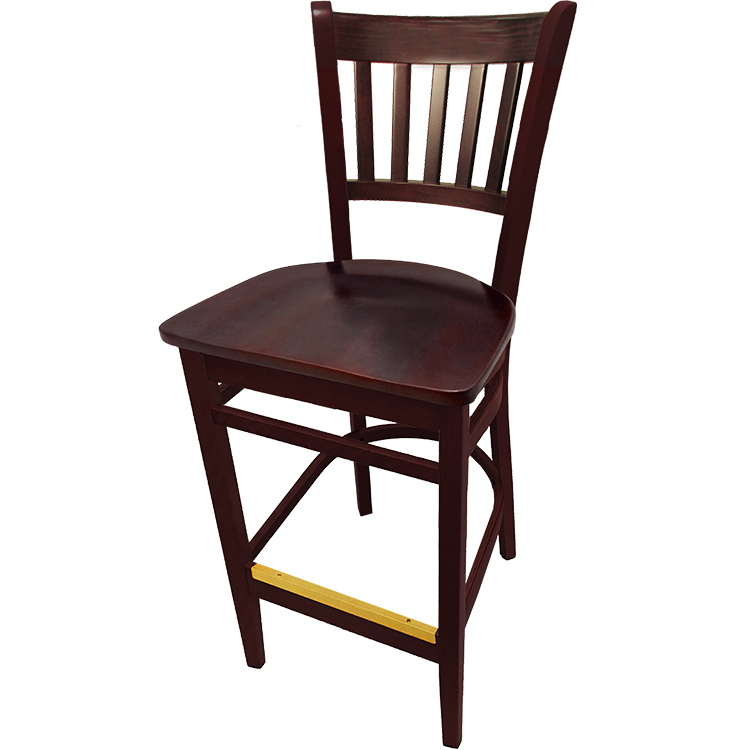 WB102MH Verticalback Barstool with Solid Wood Frame in Mahogany stain with matching solid wood seat
