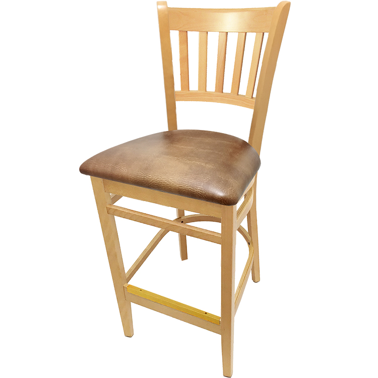 WB102NT-BUC Verticalback Barstool with Solid Wood Frame in Clear Coat finish with buckskin vinyl seat