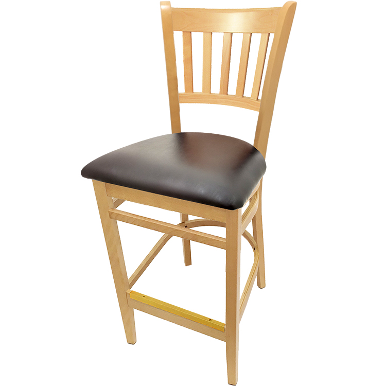 WB102NT-ESP Verticalback Barstool with Solid Wood Frame in Clear Coat finish with espresso vinyl seat