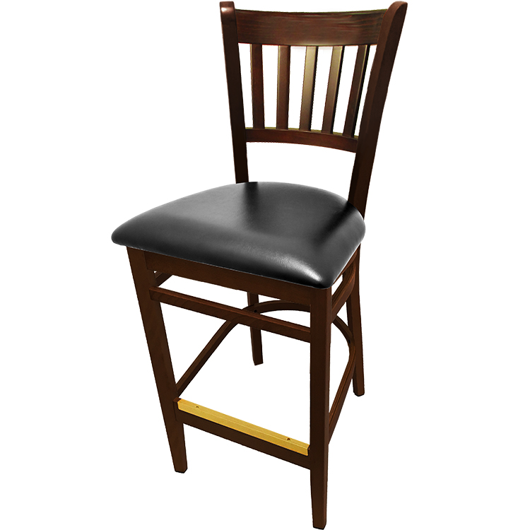 WB102WA-BLK Verticalback Barstool with Solid Wood Frame in Walnut stain with black vinyl seat seat