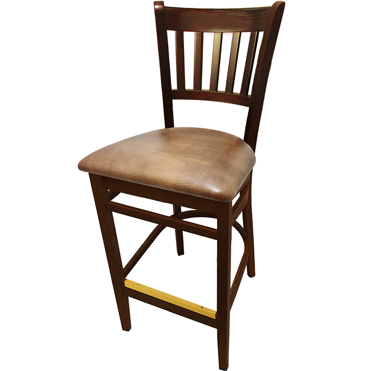 WB102WA-BUC Verticalback Barstool with Solid Wood Frame in Walnut stain with buckskin vinyl seat seat