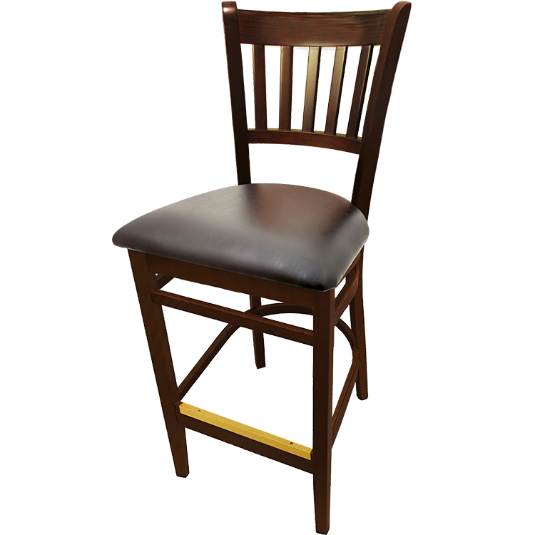 WB102WA-ESP Verticalback Barstool with Solid Wood Frame in Walnut stain with espresso vinyl seat seat