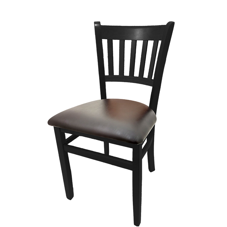 WC102BLK-ESP Verticalback Chair with black stain solid wood frame and espresso vinyl seat